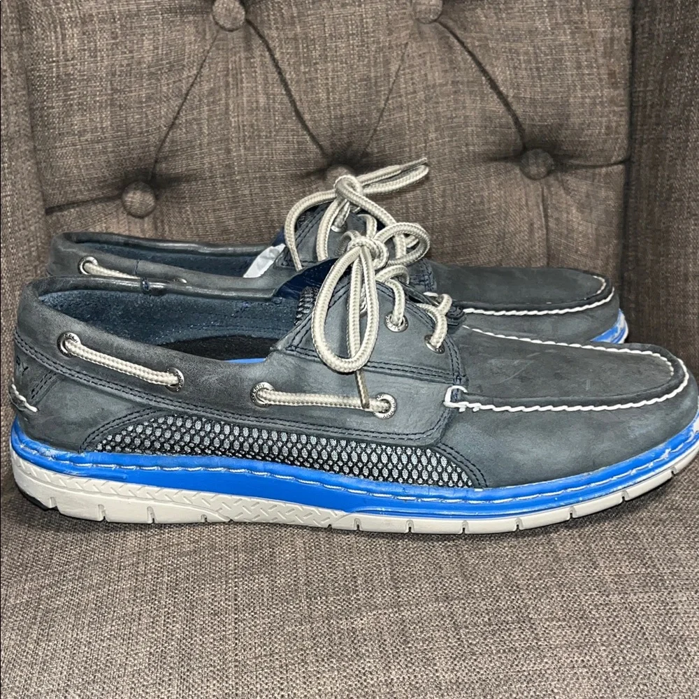 Sperry Top-Sider Charcoal Boat Shoes leather with Blue Trim men's 10
